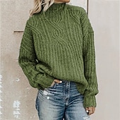 ieftine Culori Solide-Pentru femei Pulover Plover Elegant Modă Șic Stradă Culoare solidă Guler Pe Gât Peteci Tricotat Imprimeu Manșon Lung Topuri obișnuite Tricotat În aer liber Zilnic Concediu Negru Alb Toamnă Iarnă