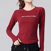 preiswerte Lauf-T-Shirts &amp; Tanktops-Damen Einfarbig Lauf-T-Shirt Fitnessshirt Sporttop Frühling Herbst Langarm Athleisure Baumwolle Warm Weich Atmungsaktiv Fitnessstudio Wandern Laufen Training Yoga Weinrot Schwarz Weiß Sportbekleidung