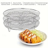 baratos Utensílios &amp; Aparelhos de Cozinha-Conjunto de acessórios para fritadeira de ar de aço inoxidável de 3 níveis - bandejas empilháveis para forno e fritadeira de ar, laváveis na máquina de lavar louça, ideais para cozinhar de forma