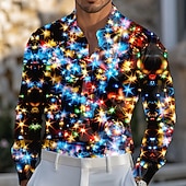  عيد الميلاد المجيد رجالي تألق بريق أضواء كريستمس قميص قميص الساتان قميص رسمي كم طويل عارضة الازياء الأماكن المفتوحة مناسب للحفلات مناسب للعطلات الربيع الخريف طوي طباعة ثلاثية الأبعاد قمصان بأزرار