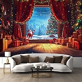 baratos Tapeçarias de Parede-tapeçaria de natal com papai noel, árvore de natal &amp;elfo, decoração de arte para pendurar na parede, decoração para casa, quarto, sala de estar ou escritório