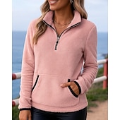 economico Felpa &amp; Sweatshirt-Per donna Tinta unita Felpa con zip Felpa in pile Autunno / Inverno Tasca Manica Lunga Athleisure Antivento Caldo All'aperto Viaggio Sportivo Nero Bianco Rosa abbigliamento sportivo Abbigliamento