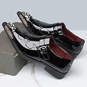 economico Mocassini-mocassini neri da uomo con fibbia decorativa, design elegante per occasioni formali, matrimoni ed eventi speciali