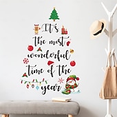 levne Samolepky na zeď-Vánoční samolepka na zeď, zimní vánoční stromeček, jedle a dárkový design, odnímatelná samolepka na zeď, slavnostní prázdninové pozadí, dekorace do obývacího pokoje, ložnice, kanceláře, párty, bytové
