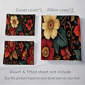 Χαμηλού Κόστους Σετ παπλωματοθήκης-Σετ παπλωματοθήκης 3 τεμαχίων με ρετρό τρισδιάστατη εκτύπωση λουλουδιών από πούπουλα για κρεβάτι queen size, μαλακό κοντό βελούδινο κάλυμμα παπλώματος με 2 μαξιλαροθήκες - κλινοσκεπάσματα υπνοδωματίου