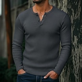 Χαμηλού Κόστους Πλεκτό μπλουζάκι με ραβδώσεις-Ανδρικά Μπλουζάκι Πλεκτό μπλουζάκι με ραβδώσεις Μπλουζάκι μπλουζάκι Μακρυμάνικο πουκάμισο Μακρυμάνικο Χένλι Άνοιξη Φθινόπωρο Χειμώνας Σκέτο Pit Strip Μοντέρνα Υψηλής Ποιότητας Βασικό Πλέξιμο