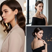 economico Orecchino da donna-orecchini lunghi con nappe di cristallo scintillanti da donna: eleganti gioielli scintillanti per matrimoni, feste ed eventi formali