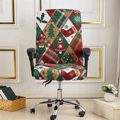 abordables Funda navideña-Fundas navideñas para sillas y taburetes de oficina, fundas elásticas de poliéster con estampado geométrico para la decoración navideña del hogar.