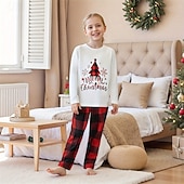 Недорогие детская рождественская пижама-Семейный вид Новогодняя тематика Рождественская семейная пижама Пижамы Семейные наборы Графика В клетку Новогодняя ёлка Дом С принтом Красный Длинный рукав Повседневные Подходящие наряды