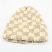 baratos Gorro-Homens Unisexo Gorro Chapéus de inverno Gorros 骷髅头毛线帽 Chapéu de malha Vermelho Azul Fibras Acrilicas Tricotado Moda Casual Aconchegante Roupa Diária Encontro Xadrez Quente