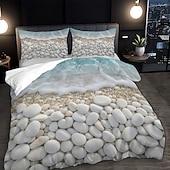 cheap Duvet Cover Sets-Beach Pebble Print 3-Piece Down Duvet Cover Set for Queen Bed, Soft Comforter Cover with 2 Pillowcases – Hotel &amp; Guest Room Bedding, Cozy &amp; Comfortable