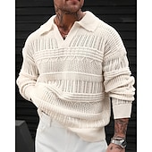 preiswerte Herrenpullover-Herren Pullover Strickpullover Gerippt Stricken Normale Oberteile Gestrickt Einfach Revers Mode Basic Urlaub Alltagskleidung Bekleidung Herbst Winter Blau Grün S M L