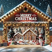 Недорогие Рождественские чехлы на гаражные ворота-Новогодняя тематика гобелен Крышка гаражной двери Большое Подвесное Пряничный домик Симпатичные Стиль 3D Вечеринка На открытом воздухе Праздник Фоны для съемки Ярд (0,9 м) Домашний декор