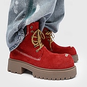 economico Stivali da lavoro-Per uomo Stivali Stivali da Lavoro Camminata Vintage Quotidiano PU Aumento Altezza Confortevole Stivali a Metà Polpaccio Allacciatura Tessuto almond Marrone scuro Nero Autunno Inverno