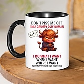 Недорогие Кружки и чашки-Забавная подарочная кружка, кофейная кружка с изображением горной коровы, не злите меня, мультяшное животное, керамическая чашка объемом 11 унций, подарок на день рождения сварливой старушке с