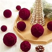 baratos Ornamentos-Conjunto de 46 enfeites de Natal em veludo para árvore de Natal, com bolas flocadas e inquebráveis, com laço para decoração natalina. Disponível em 3 tamanhos: 4/6/8 cm.