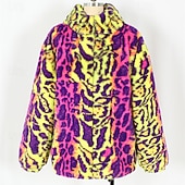 voordelige Herenjacks &amp; jassen-Voor heren Winterjack Jas van imitatiebont Dagelijks Vakantie Thermisch Warm Fleece Herfst Winter Luipaard Modieus Streetwear Capuchon Normaal Imitatiebont Geel Jacks