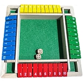 お買い得  贈り物-箱を閉めるサイコロゲーム、8つのサイコロ、4人のプレイヤー向け木製ボードテーブル、数学スキルゲーム、ドロップイットゲーム説明書付き、子供から大人まで簡単に学べる、家族や友達とのパーティーに最適