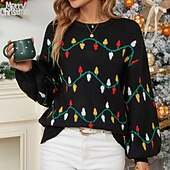 tanie Hoodie i bluza-Święta Damskie Bluzki casualowe Sweter sweter Długi rękaw Top Athleisure Graficzny Miękka Ciepłe Impreza Motyw świąteczny Odzież sportowa Odzież sportowa Czarny