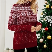 levne Mikina a svetr-Vánoce Dámské Ležérní topy Pulovrový svetr Rolák Dlouhý rukáv Vrchní část oděvu Oblečení na atletiku Grafika Bavlna Yumuşak Teplý Večírek Dovolená sportovní oblečení Sportovní oděvy Rubínově červen