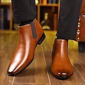 abordables Bottes de Chelsea-Homme Bottes Bottes Chelsea Marche Cuir PU Confortable Antidérapant Bottines Mocassin Bande Élastique Brun claire Brun foncé Noir Été Printemps Automne