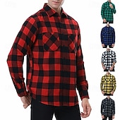 halpa Miesten päällyspaidat-Miesten Paita Rento paita Flanellipaita Button Up paita Päällyspaita Ruudullinen Kausaliteetti Päivittäin Laivaston sininen Pitkähihainen Kauluskäänne 봄 &amp; Syksy Vaatetus