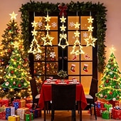 baratos Luzes de cordas de férias-Luz de Janela de Natal 1PC com Bateria Luz de Cortina Branca Quente Suspensa com Ventosa Luz de Árvore de Natal e Estrela para Decoração de Janela em Festa de Natal e Ano Novo