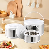 economico Set da Cucina-Contenitore termico per alimenti in acciaio inossidabile da 3 pezzi, contenitore termico portatile a prova di perdite per zuppa da viaggio, campeggio all&#039;aperto, bianco