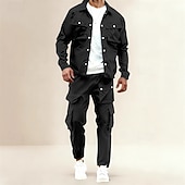 Χαμηλού Κόστους Cargo Jackets-Ανδρικά Ελαφρύ μπουφάν Μπουφάν Cargo Casual Jacket Σετ Διακοπές Καθημερινά Αναπνέει Τσέπη 2 τεμάχια Άνοιξη Φθινόπωρο Σκέτο Μοντέρνα Κλασσικό Πέτο Κανονικό Μαύρο Βαθυγάλαζο Χακί Σακάκια