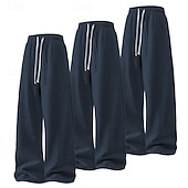 cheap Straight Leg-Multi Packs 3pcs Men's Black+Navy Blue+Light Grey Sweatpants Trousers Lightweight Straight Leg Sweatpants Drawstring Elastic Waist Plain Vacation Daily Wear Spandex Spring