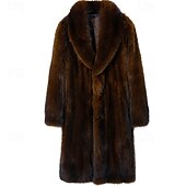 cheap Men's Jackets &amp; Coats-Men's Winter Jacket Faux Fur Coat Vacation Daily Thermal Warm Fleece Fall Winter Plain Fashion Streetwear Lapel Long Black Brown Jacket