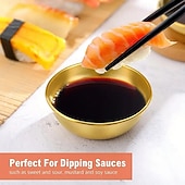 economico Set da Cucina-Set di 16 piatti rotondi in acciaio inox per salse, piatti dorati per salse, cucchiai dorati