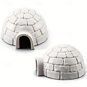 cheap Collectible Figurines-10-Piece Mini Arctic Igloo and Evergreen Tree Figurine Set, Plastic Mini Shelters with Snow-Covered Trees, Mushroom-Themed Garden Decoration Toys, Perfect for Desktop and Bookshelf Displays