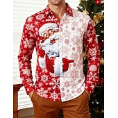 olcso Ingek-Karácsony Hosszú ujjak Gombos ing Mikulás Grafikus Újdonságok Vicces mert Férfi Felnőttek 3D nyomtatás mert Karácsony Farsang Újév Parti