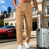 levne Klasický-Pánské Bavlněné plátěné kalhoty Kalhoty Plážové kalhoty Šňůrky Kapsy Elastický pas Bez vzoru Pohodlné Prodyšné Denní Plážové Dovolená Havajské Cikánský Armádní zelená Khaki