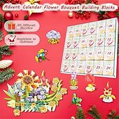 Недорогие Адвент-календарь-Адвент-календарь, цветочные букеты, строительные блоки для детей, 24-дневный рождественский подарочный календарь с 24 красочными цветочными букетами, сделанными из строительных блоков, рождественский