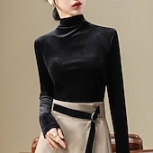 preiswerte Einfarbiges T-Shirt-Damen Samt Elegant Bluse Einfarbig Einfach Elegant Täglich Stilvoll Langarm Stehkragen Normale Oberteile Täglich Ferien Ausgehen Schwarz Wein Purpur Braun Herbst Winter