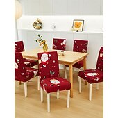 cheap Dining Chair Cover-1/2/4PC/6PC Christmas Milk Silk Printed Chair Cover – Decorative, Anti-Slip &amp; Dustproof Slipcover, Soft Stretch Fabric for All Seasons