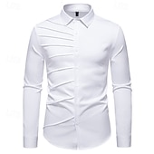 preiswerte Businesshemden für Herren-Herren Hemd Kleidhemd Knopfhemd Einfach Hochzeit Party Schwarz Weiß Wein Marineblau Langarm Revers Frühling Herbst Bekleidung Patchwork