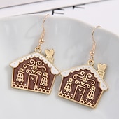 economico Anelli da donna-orecchini a forma di casa di pan di zenzero – graziosi orecchini natalizi con design dorato e marrone per donna