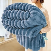 זול שמיכות וכיסויים-שמיכת פרווה ארנבת יוקרתית בצבע אחיד עבה וחמה קטיפה חלבית לזרוק שמיכת קטיפה רכה ונעימה למיטה במשרד