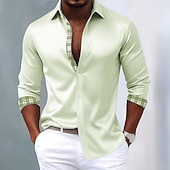 abordables Camisa de Satén para Hombre-Hombre Cuadrícula / Cuadros Diseño Geométrico Camisa Camisa de raso Camisa para Vestido Manga Larga Informal de negocios Vacaciones Uso Diario Verano Primavera Otoño Cuello Vuelto Impresión 3D