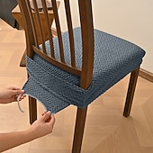 levne Potah na jídelní židli-Potahy na sedadla do jídelny s elastickým žakárovým pruhem a kostkovaným vzorem, dvojitý elastický potah na stoličku s přezkou a jazykem, protiskluzový potah na polštář na židli, sada pro domácí,