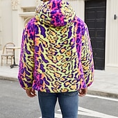 voordelige Herenjacks &amp; jassen-Voor heren Winterjack Jas van imitatiebont Dagelijks Vakantie Thermisch Warm Fleece Herfst Winter Luipaard Modieus Streetwear Capuchon Normaal Imitatiebont Geel Jacks