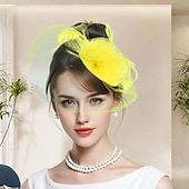 cheap Fascinators-Fascinators Tulle Fedora Hat Wedding Tea Party Horse Race Cocktail Elegant Vintage With Feather Tulle Headpiece Headwear