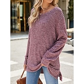 halpa Naisten Yksinkertaiset Paidat-Naisten Pusero Yhtenäinen väri Tyylikäs Vapaa-aika Pitkähihainen Tiukka pyöreä kaula-aukko Tavalliset topit Päivittäin Rypytetty Ruohonvihreä Musta Punastuvan vaaleanpunainen Viini Sininen Kevät