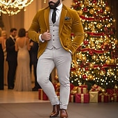 baratos blazer de festa-Blazer masculino de veludo com fecho de colarinho, moda natalina para festa, cor sólida, amarelo, vermelho, verde, ajuste padrão, abotoamento simples, um botão