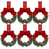 olcso Koszorúk, Girlandok és Díszek-4/6 db-os mini karácsonyi koszorúk piros masnikkal és gyümölcsös díszítésekkel, ünnepi kirakat, szekrény &amp;lakberendezés, tökéletes partikra, szezonális dekoráció