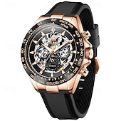 cheap Mechanical Watches-The New Olevs Silicone Men'S Business Watch With Luminous Calendar And Moon Phase Display A Multi-Functional Fully Automatic Mechanical Watch Is A Fashionable Casual Waterproof Sports Wristwatch