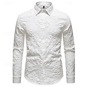 baratos Camisas casuais inteligentes masculinas-Homens Camisa Social Camisa casual camisa de botão Preto Branco Manga Longa Floral Tecido Lapela Férias Casual Jacquard Roupa Moda Chique &amp; Moderno Casual Informal mas elegante
